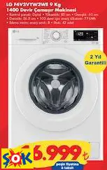 LG F4V3VYW3WE 9 KG 1400 DEVİR ÇAMAŞIR MAKİNESİ